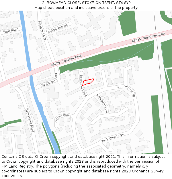 2, BOWMEAD CLOSE, STOKE-ON-TRENT, ST4 8YP: Location map and indicative extent of plot