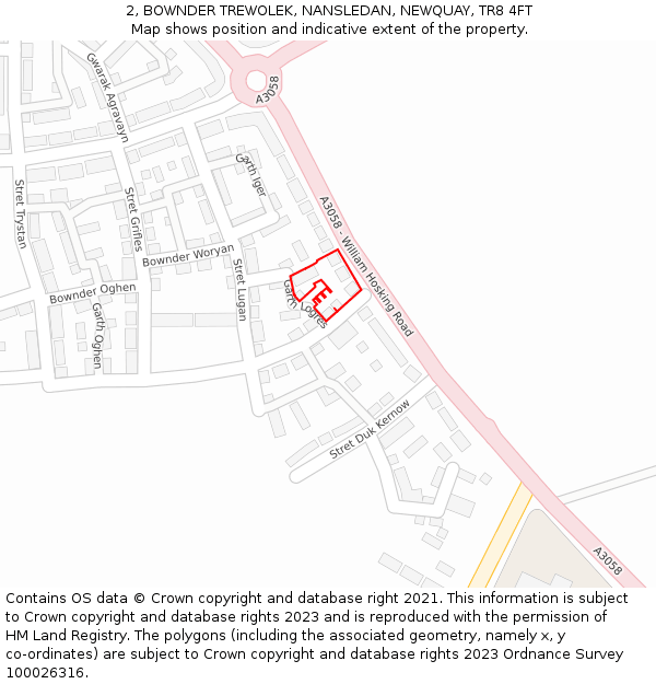 2, BOWNDER TREWOLEK, NANSLEDAN, NEWQUAY, TR8 4FT: Location map and indicative extent of plot