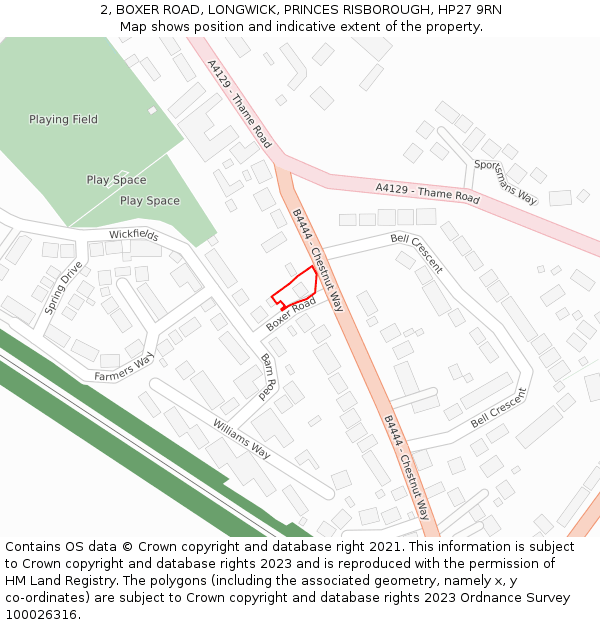 2, BOXER ROAD, LONGWICK, PRINCES RISBOROUGH, HP27 9RN: Location map and indicative extent of plot