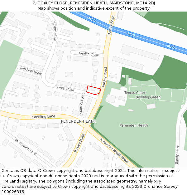 2, BOXLEY CLOSE, PENENDEN HEATH, MAIDSTONE, ME14 2DJ: Location map and indicative extent of plot