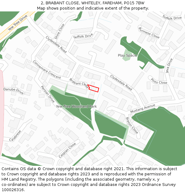 2, BRABANT CLOSE, WHITELEY, FAREHAM, PO15 7BW: Location map and indicative extent of plot