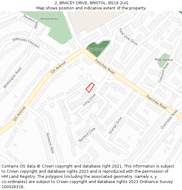 2, BRACEY DRIVE, BRISTOL, BS16 2UG: Location map and indicative extent of plot