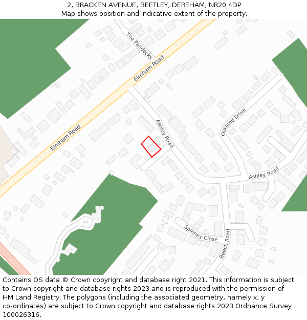 2, BRACKEN AVENUE, BEETLEY, DEREHAM, NR20 4DP: Location map and indicative extent of plot