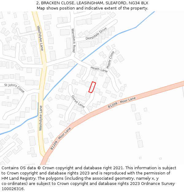 2, BRACKEN CLOSE, LEASINGHAM, SLEAFORD, NG34 8LX: Location map and indicative extent of plot