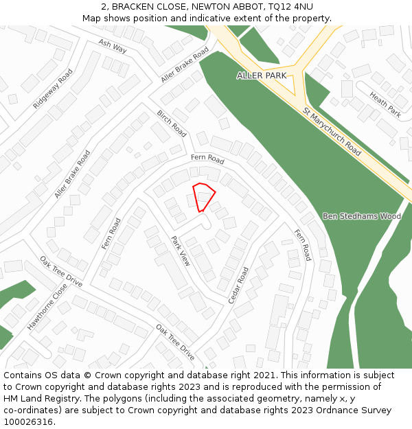 2, BRACKEN CLOSE, NEWTON ABBOT, TQ12 4NU: Location map and indicative extent of plot