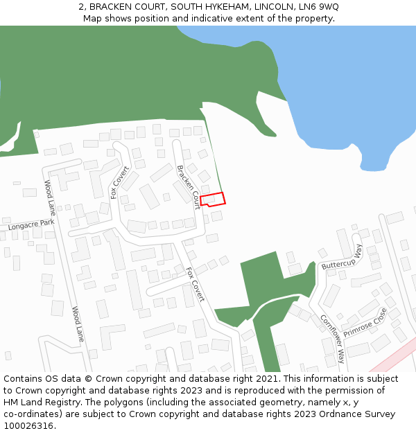 2, BRACKEN COURT, SOUTH HYKEHAM, LINCOLN, LN6 9WQ: Location map and indicative extent of plot