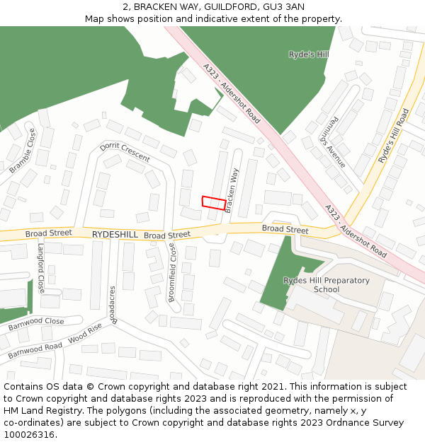 2, BRACKEN WAY, GUILDFORD, GU3 3AN: Location map and indicative extent of plot