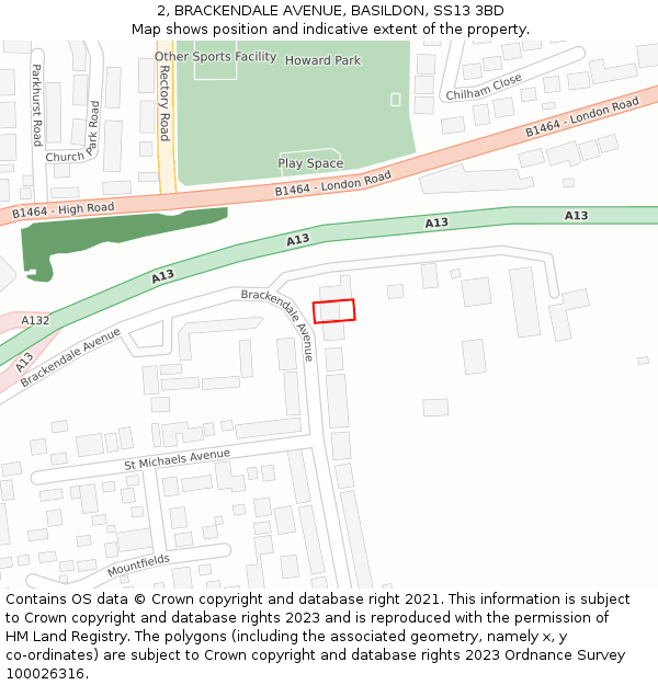 2, BRACKENDALE AVENUE, BASILDON, SS13 3BD: Location map and indicative extent of plot