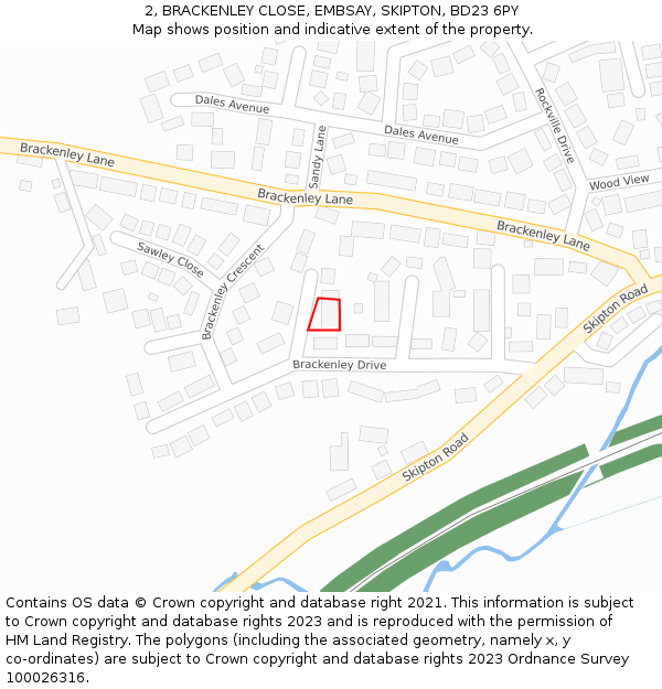 2, BRACKENLEY CLOSE, EMBSAY, SKIPTON, BD23 6PY: Location map and indicative extent of plot