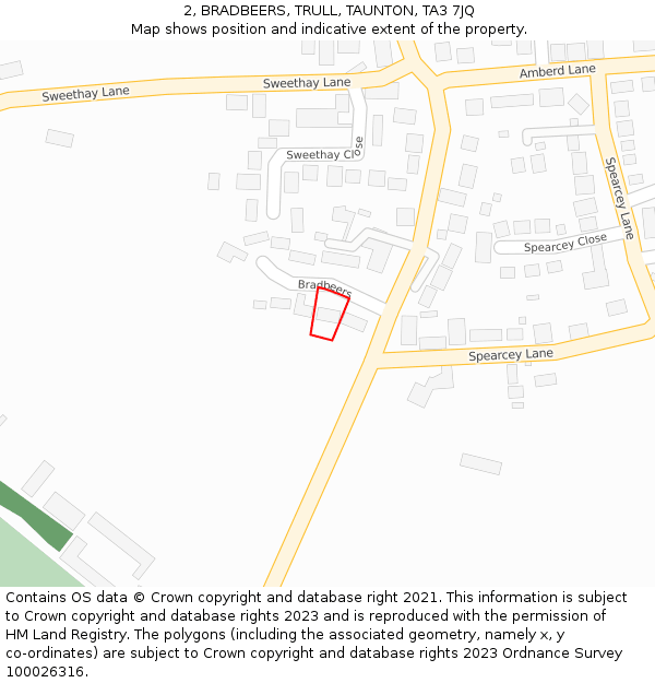 2, BRADBEERS, TRULL, TAUNTON, TA3 7JQ: Location map and indicative extent of plot