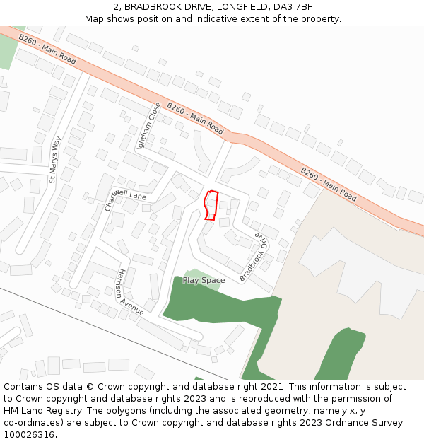 2, BRADBROOK DRIVE, LONGFIELD, DA3 7BF: Location map and indicative extent of plot