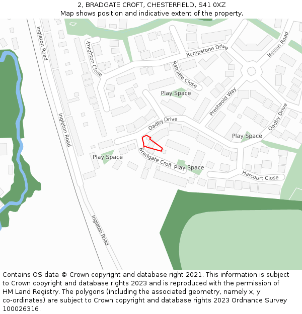 2, BRADGATE CROFT, CHESTERFIELD, S41 0XZ: Location map and indicative extent of plot