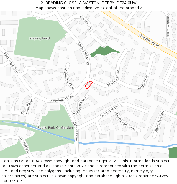 2, BRADING CLOSE, ALVASTON, DERBY, DE24 0UW: Location map and indicative extent of plot