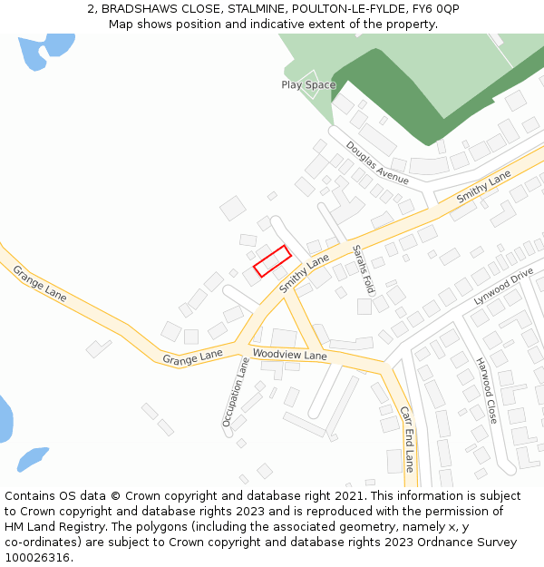 2, BRADSHAWS CLOSE, STALMINE, POULTON-LE-FYLDE, FY6 0QP: Location map and indicative extent of plot