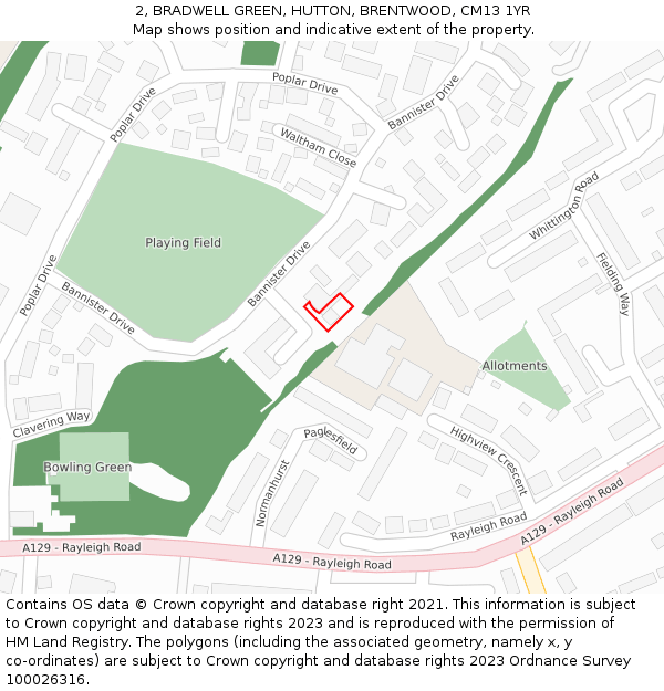 2, BRADWELL GREEN, HUTTON, BRENTWOOD, CM13 1YR: Location map and indicative extent of plot