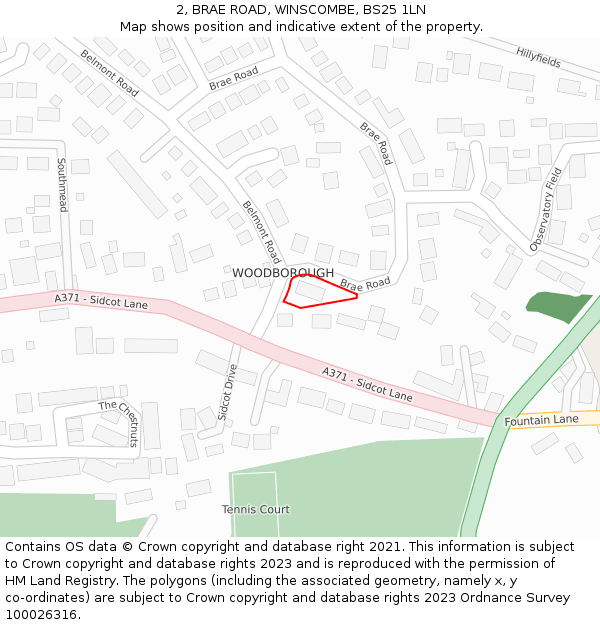 2, BRAE ROAD, WINSCOMBE, BS25 1LN: Location map and indicative extent of plot