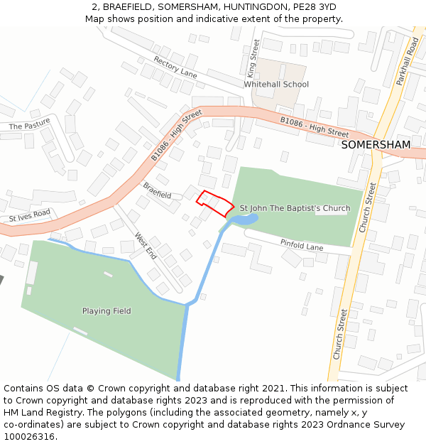 2, BRAEFIELD, SOMERSHAM, HUNTINGDON, PE28 3YD: Location map and indicative extent of plot