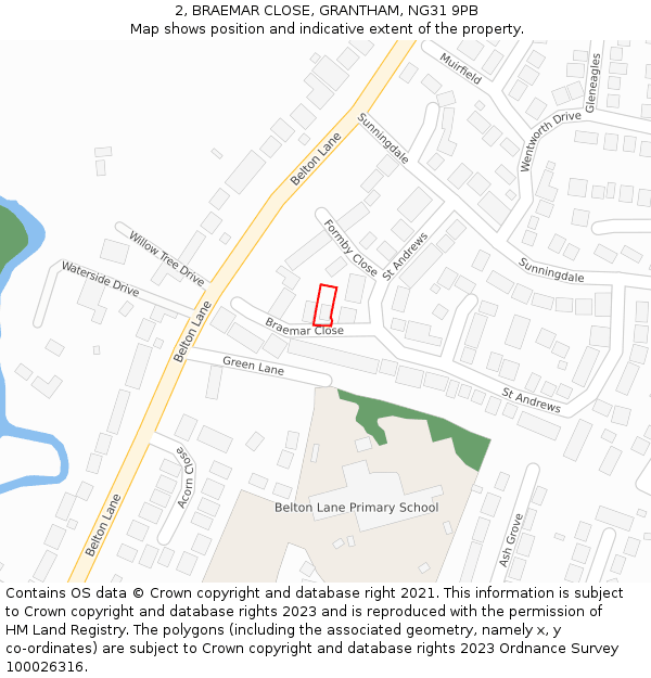 2, BRAEMAR CLOSE, GRANTHAM, NG31 9PB: Location map and indicative extent of plot