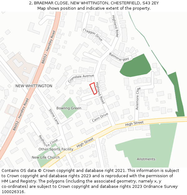 2, BRAEMAR CLOSE, NEW WHITTINGTON, CHESTERFIELD, S43 2EY: Location map and indicative extent of plot