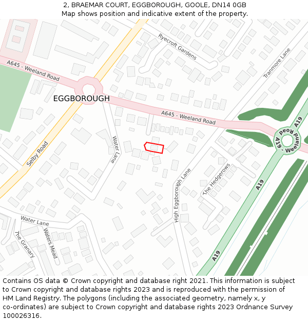 2, BRAEMAR COURT, EGGBOROUGH, GOOLE, DN14 0GB: Location map and indicative extent of plot