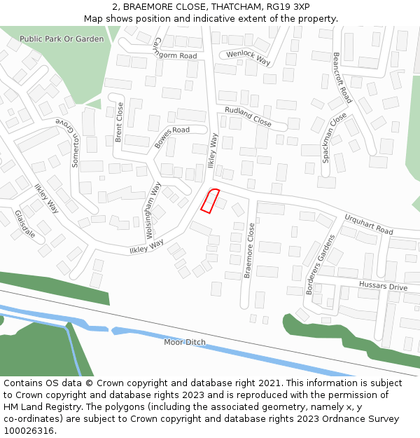 2, BRAEMORE CLOSE, THATCHAM, RG19 3XP: Location map and indicative extent of plot