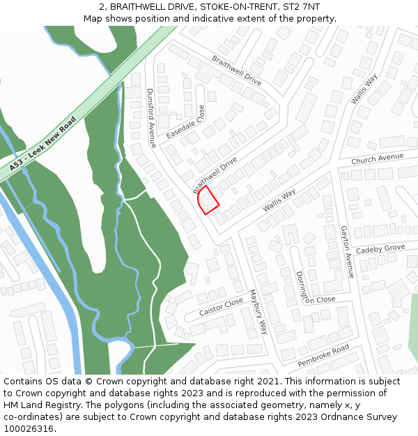 2, BRAITHWELL DRIVE, STOKE-ON-TRENT, ST2 7NT: Location map and indicative extent of plot