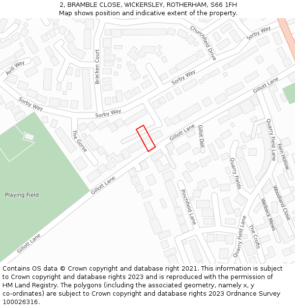 2, BRAMBLE CLOSE, WICKERSLEY, ROTHERHAM, S66 1FH: Location map and indicative extent of plot