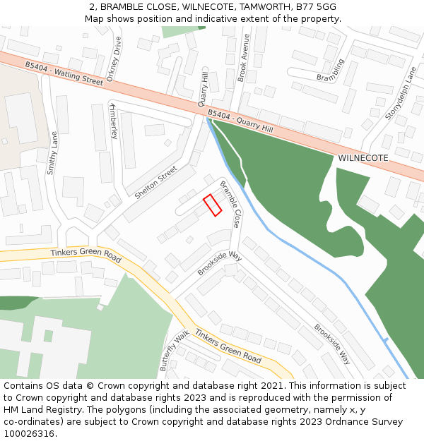 2, BRAMBLE CLOSE, WILNECOTE, TAMWORTH, B77 5GG: Location map and indicative extent of plot