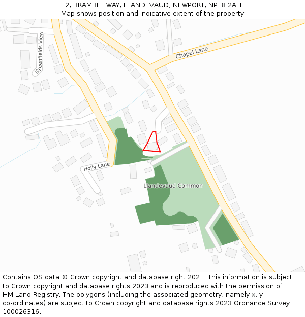 2, BRAMBLE WAY, LLANDEVAUD, NEWPORT, NP18 2AH: Location map and indicative extent of plot