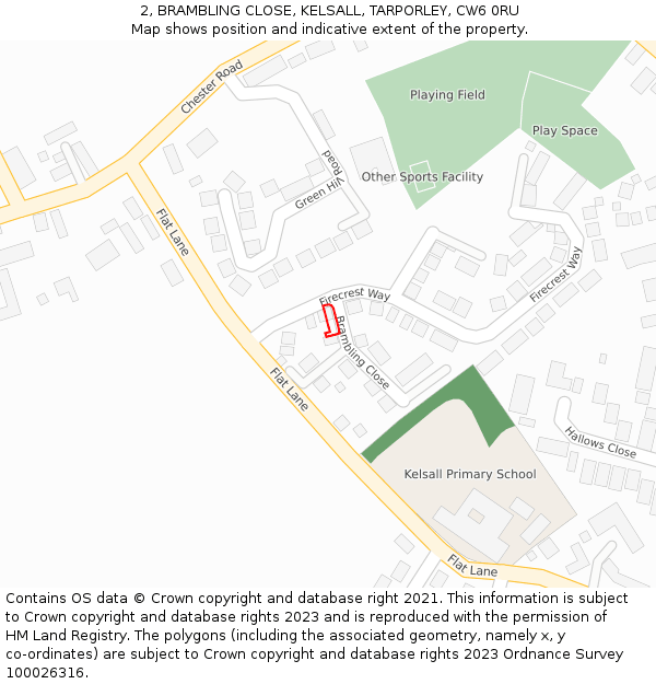 2, BRAMBLING CLOSE, KELSALL, TARPORLEY, CW6 0RU: Location map and indicative extent of plot