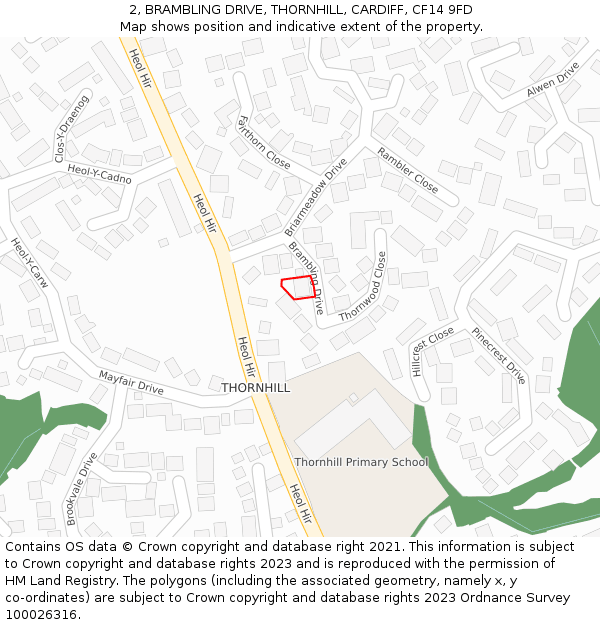 2, BRAMBLING DRIVE, THORNHILL, CARDIFF, CF14 9FD: Location map and indicative extent of plot