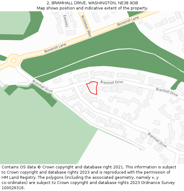 2, BRAMHALL DRIVE, WASHINGTON, NE38 9DB: Location map and indicative extent of plot