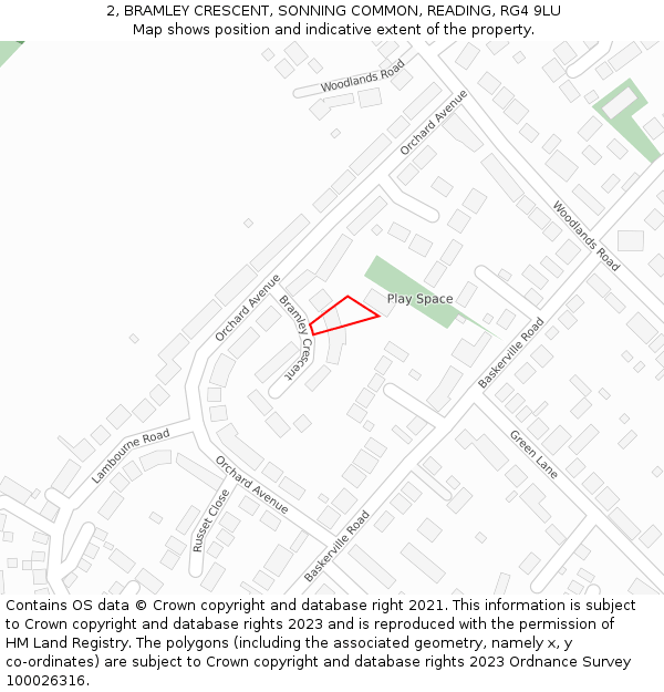 2, BRAMLEY CRESCENT, SONNING COMMON, READING, RG4 9LU: Location map and indicative extent of plot