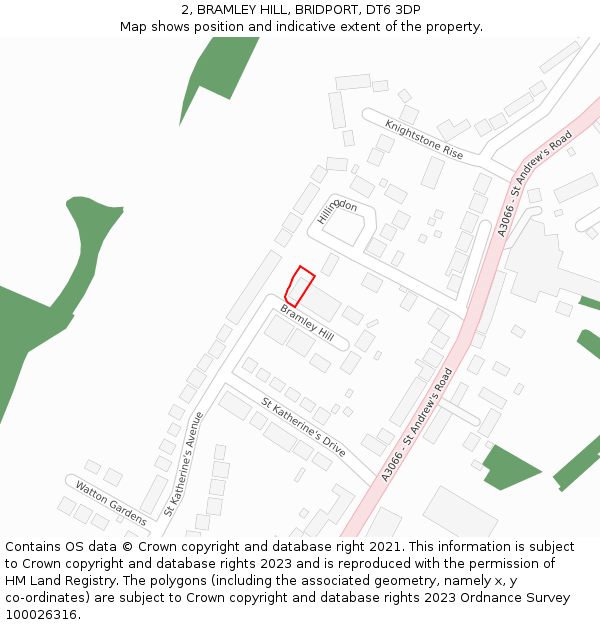 2, BRAMLEY HILL, BRIDPORT, DT6 3DP: Location map and indicative extent of plot