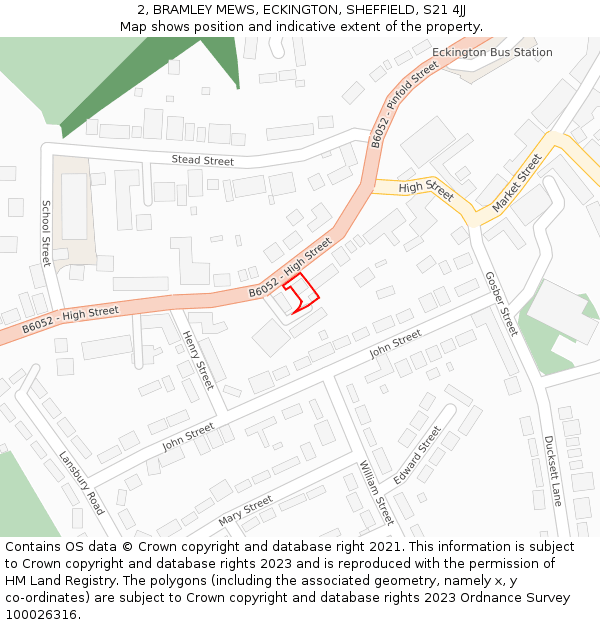 2, BRAMLEY MEWS, ECKINGTON, SHEFFIELD, S21 4JJ: Location map and indicative extent of plot