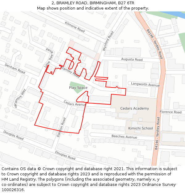 2, BRAMLEY ROAD, BIRMINGHAM, B27 6TR: Location map and indicative extent of plot