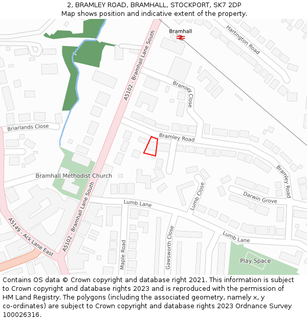 2, BRAMLEY ROAD, BRAMHALL, STOCKPORT, SK7 2DP: Location map and indicative extent of plot