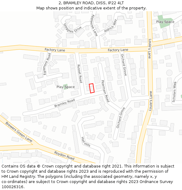 2, BRAMLEY ROAD, DISS, IP22 4LT: Location map and indicative extent of plot