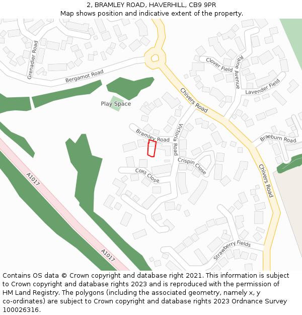 2, BRAMLEY ROAD, HAVERHILL, CB9 9PR: Location map and indicative extent of plot