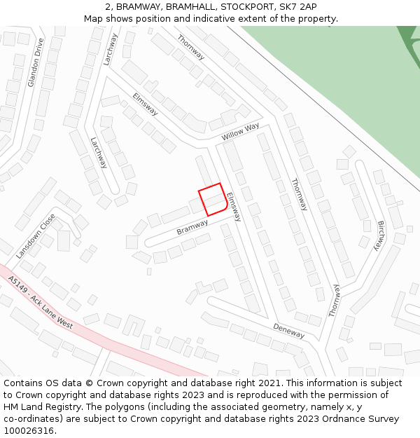 2, BRAMWAY, BRAMHALL, STOCKPORT, SK7 2AP: Location map and indicative extent of plot