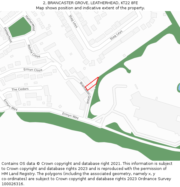 2, BRANCASTER GROVE, LEATHERHEAD, KT22 8FE: Location map and indicative extent of plot