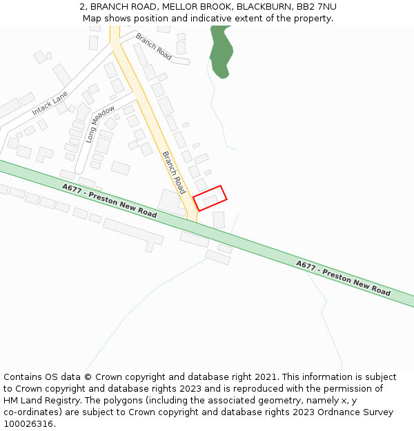 2, BRANCH ROAD, MELLOR BROOK, BLACKBURN, BB2 7NU: Location map and indicative extent of plot