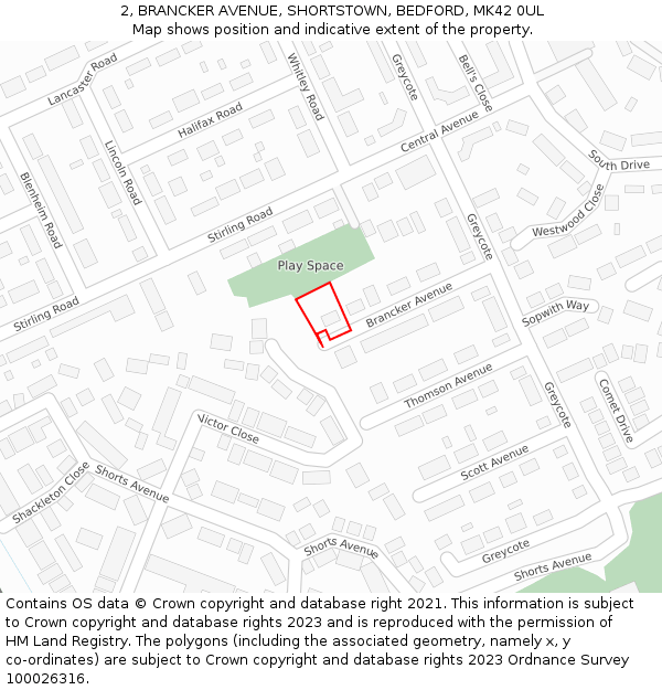 2, BRANCKER AVENUE, SHORTSTOWN, BEDFORD, MK42 0UL: Location map and indicative extent of plot