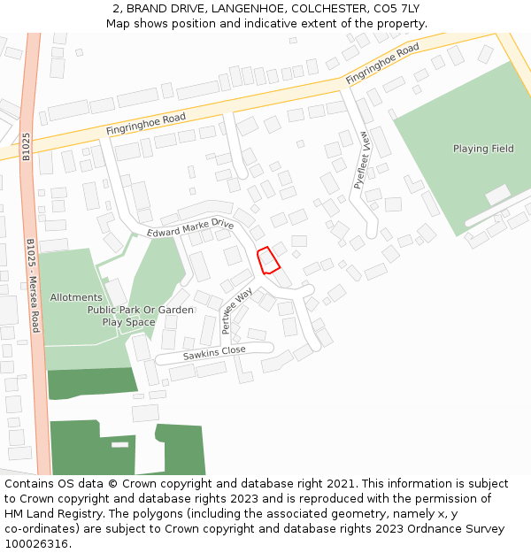 2, BRAND DRIVE, LANGENHOE, COLCHESTER, CO5 7LY: Location map and indicative extent of plot