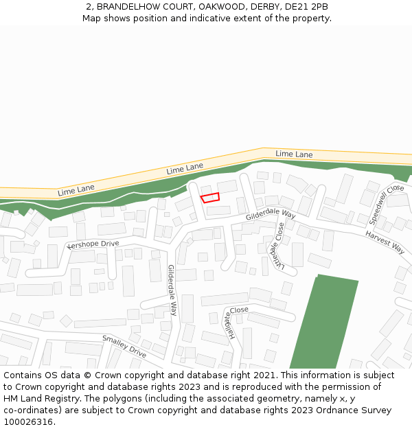 2, BRANDELHOW COURT, OAKWOOD, DERBY, DE21 2PB: Location map and indicative extent of plot