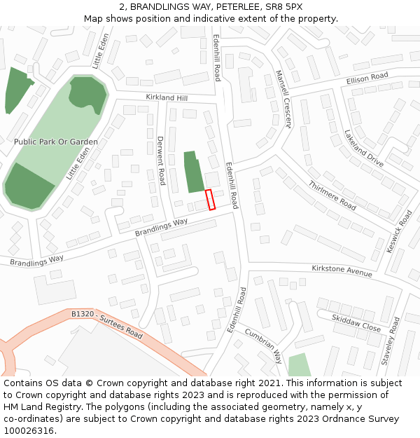 2, BRANDLINGS WAY, PETERLEE, SR8 5PX: Location map and indicative extent of plot