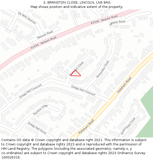 2, BRANSTON CLOSE, LINCOLN, LN6 8AG: Location map and indicative extent of plot