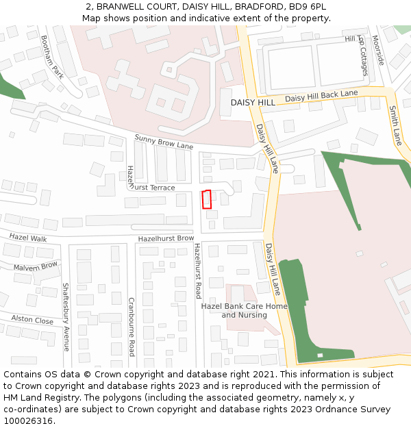 2, BRANWELL COURT, DAISY HILL, BRADFORD, BD9 6PL: Location map and indicative extent of plot