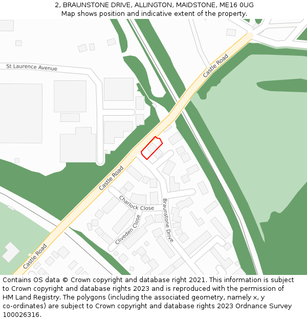 2, BRAUNSTONE DRIVE, ALLINGTON, MAIDSTONE, ME16 0UG: Location map and indicative extent of plot