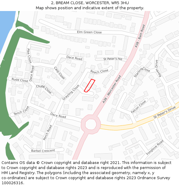 2, BREAM CLOSE, WORCESTER, WR5 3HU: Location map and indicative extent of plot